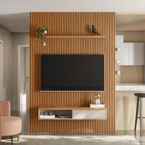 Painel Home Ripado Modular Linea Brasil Nature/Off White - Entrega Rápida! 
