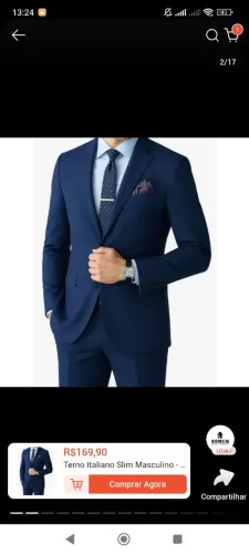 Terno completo (Paletó e calça) Slim - Azul Marinho 