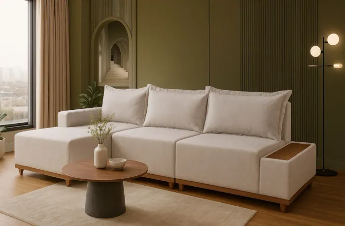 Sofá Living com Chaise 2,88m Spice Molas Ensacadas t97