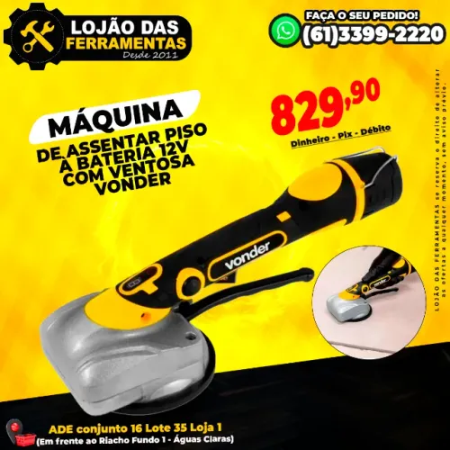 Máquina de Assentar Piso à Bateria 12V Com Ventosa Vonder