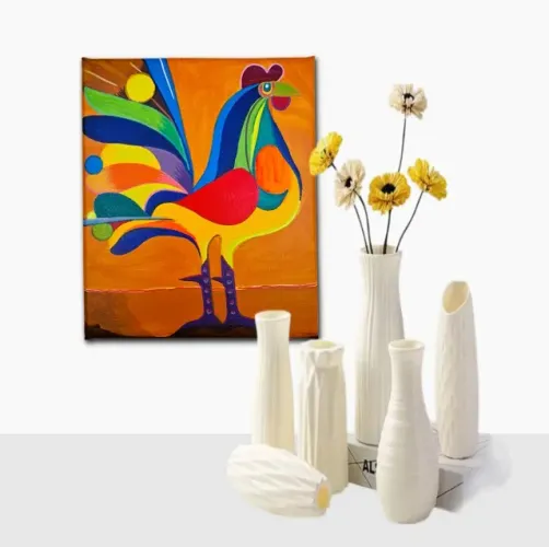Mini Quadro Decorativo Estilizado De Galo Colorido Pintado Manualmente