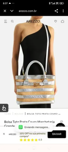 Bolsa Tote Prata Couro Marchetaria Arezzo Grande