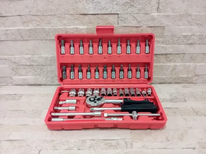 Kit 46 Chave Catraca Jogo De Soquetes Ferramentas Reversível Maleta