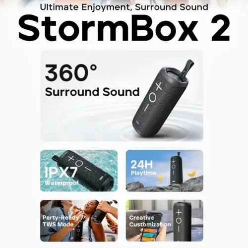 Caixa de som Tribit StormBox 2 bluetooth 5.3 IPX7 34W som 360°