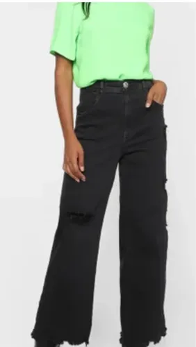 Calça Jeans Wide Leg Preta Lança Perfume