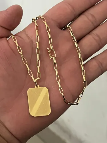 Corrente com pingente placa Ouro 18k