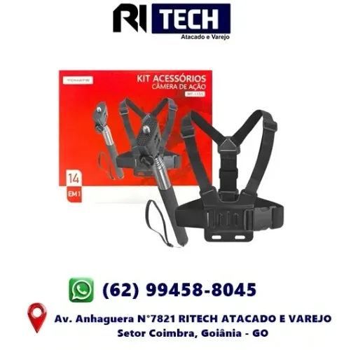 Kit Acessórios Câmera de Ação com Cinta Peitoral, Bastão Tripé e Alça de Cabeça Tomate MT-