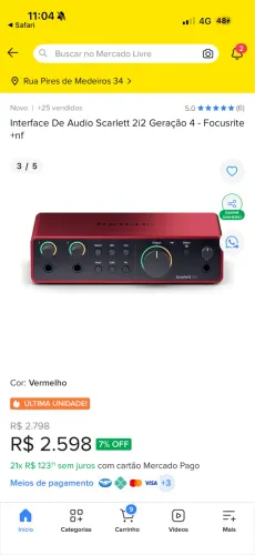 Interface De Audio Scarlett 2i2 Geração 4 - Focusrite