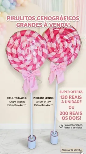 Pirulitos Cenográficos Grandes para Decoração de Festas e Eventos