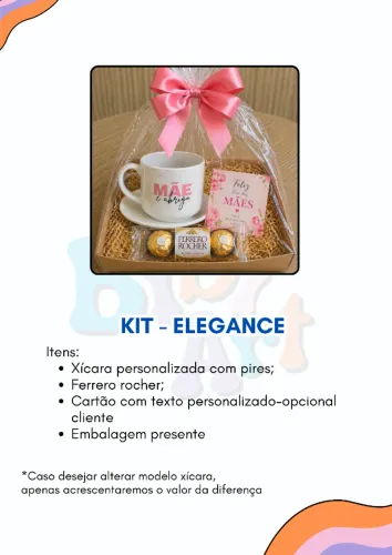 KIT - ELEGANCE - Xicara c/pires e chocolate - Personalizado dia das Mães