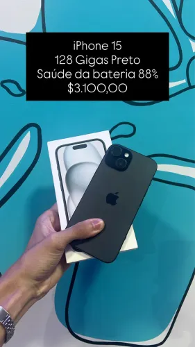 iPhone 15 / 128gb / Preto / Saúde da bateria 88% / Loja física