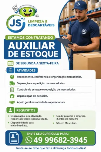 VAGA DE AUXILIAR DE ESTOQUE
