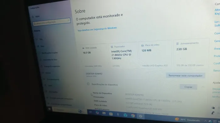 Notebook Intel Core i7 8665U | 16GB RAM DDR4 | SSD NV3 Ultra Rápido