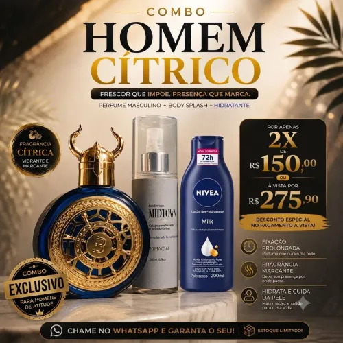 COMBO HOMEM CÍTRICO!!! Viking+ Midtown + Nivea milk