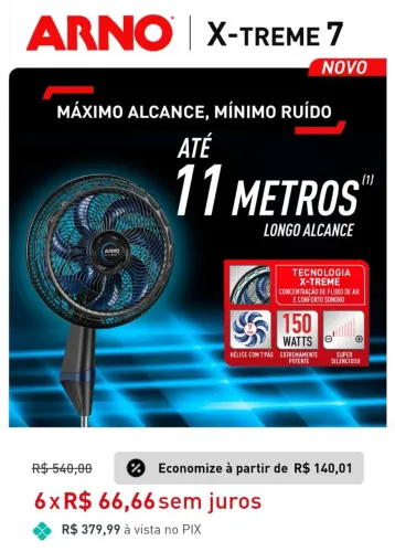 Ventilador de Coluna Arno VE7C X-treme 40CM 7 Pás Preto e Azul 127V