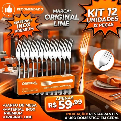Kit 12 unidades de garfo aço inox original line Ideal para Restaurantes