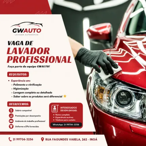 Vaga Lavador Profissiona com experiência em Niterói