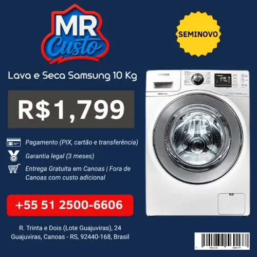 Lava e Seca Samsung 10kg Seminova | Revisada, com Garantia e Frete Grátis | MR Custo