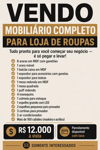 VENDO MOBILIÁRIO COMPLETO PARA LOJA DE ROUPAS