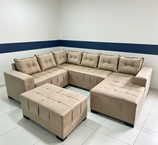 SOFÁ CHAISE COM 7 LUGARES. CONJUNTO COMPLETO