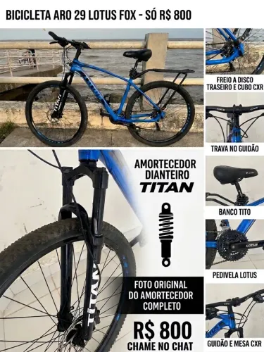 Bicicleta Aro 29 Lotus Fox Alumínio - Amortecedor Titan com trava