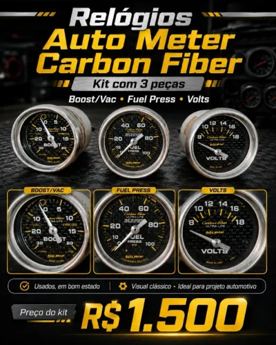 Kit 3 Relógios Auto Meter Carbon Fiber Ultra-Lite 52mm ? Boost/Vac, Fuel Press e Volts