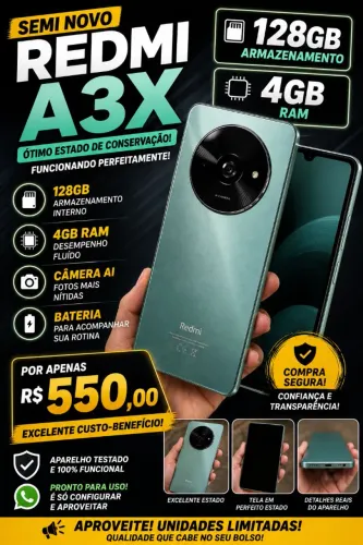 REDMI A3X 128GB/4GB RAM SEMI NOVO