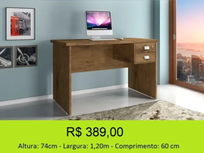 Escrivaninha de 1,20M - Duas amplas gavetas