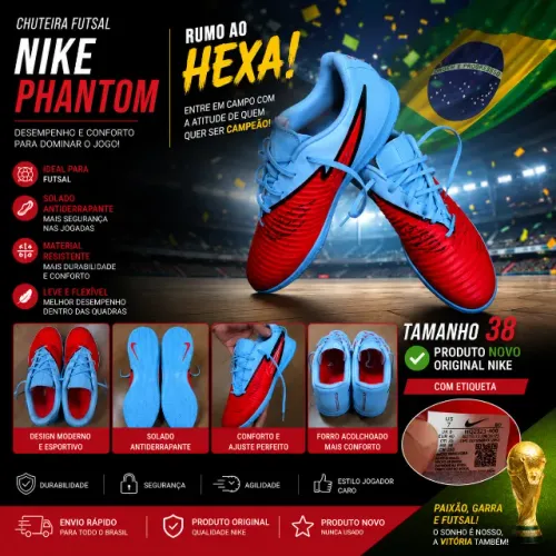NOVA - Chuteira Futsal Nike Phantom 360 - Tamanho 38