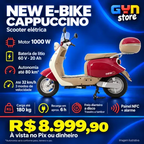 Scooter Elétrica New E-Bike Cappuccino 1000W Lítio 60V 20Ah NFC