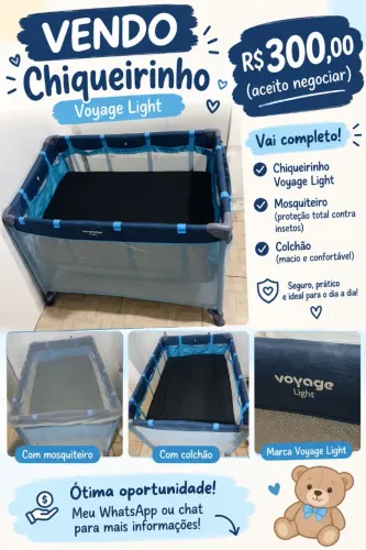 Vendo um chiqueirinho completo e um lote de roupas de bebê menino
