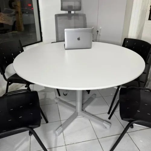mesa para reuniões redonda 1,20m cinza claro