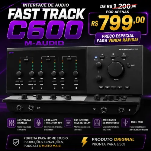 M AUDIO FAST TRACK C600 INTERFACE DE AUDIO USB 6 ENTRADAS 8 SAIDAS