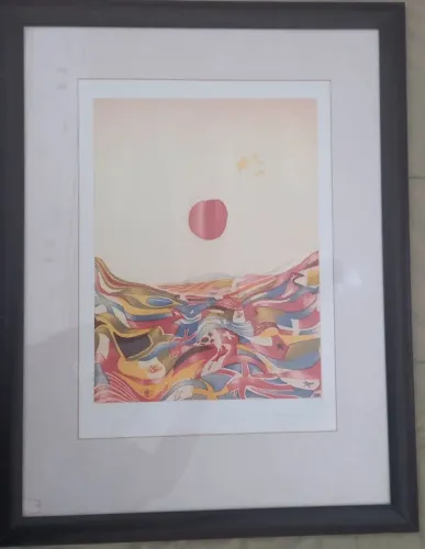 Gravura "Banderas" de Javier Balderón, emoldurada, 23/50
