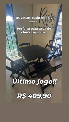 Mesa de madeira 4 cadeiras para área de churrasco 