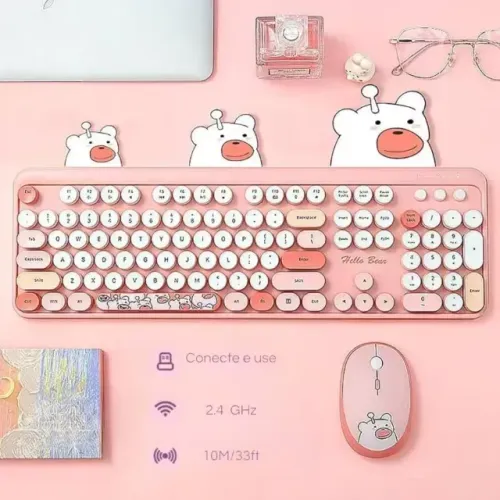 Kit Teclado e Mouse Sem Fio Silenciosos + Mouse Pad brinde