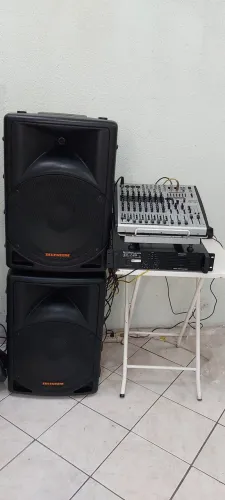 Kit de som profissional completo: 2 caixas Selenium+potência Cygnus+mesa lexsen