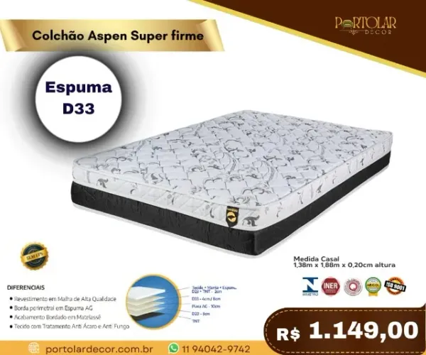 Colchão Aspen super firme casal espuma D33, a pronta entrega