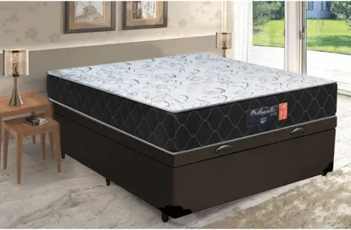 Colchão Molas Ensacadas de Casal + Cama Box Baú Casal cor Marrom