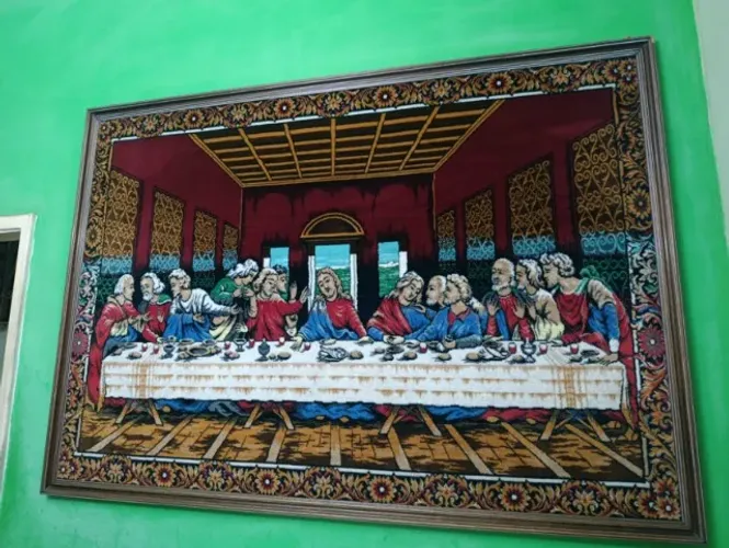 Quadro Santa Ceia Grande Emoldurado - Tapeçaria Clássica 1,70 x 1,20