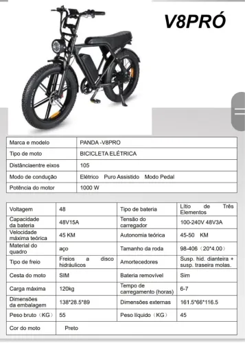 Bike elétrica V8 pró