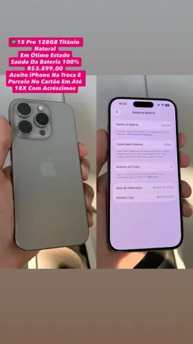 iPhone 15 Pro 128GB Titânio Natural - Saúde Da Bateria 100% (Usado)
