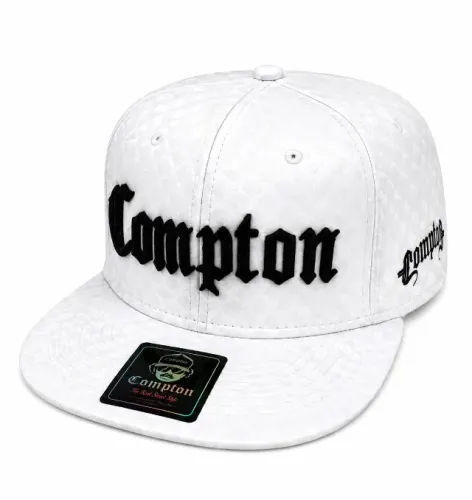 Boné Compton aba reta branco Couro Clássico