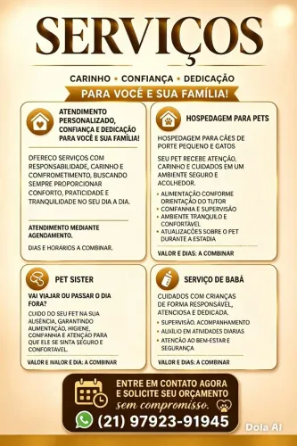 Serviços a domicílio ou hospedagem para seu pet!