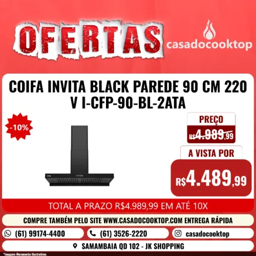 COIFA INVITA BLACK PAREDE 90 CM 220 V I-CFP-90-BL-2ATA