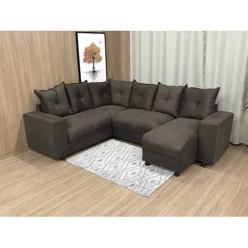 Sofá de Canto Alice com Chaise Suede AL Móveis Marrom - Entrega Rápida!