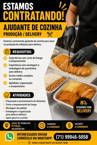Ajudante de Cozinha / Produção (Delivery)