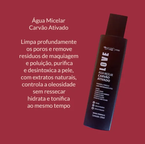 Água Micelar Carvão Ativado Max Love Love 290ml Limpeza Profunda