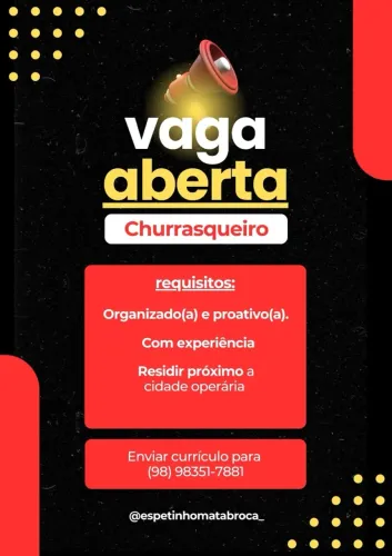 Vaga pra churrasqueiro