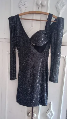 Vestido elegante rimo PRETO DE LANTEJOULAS